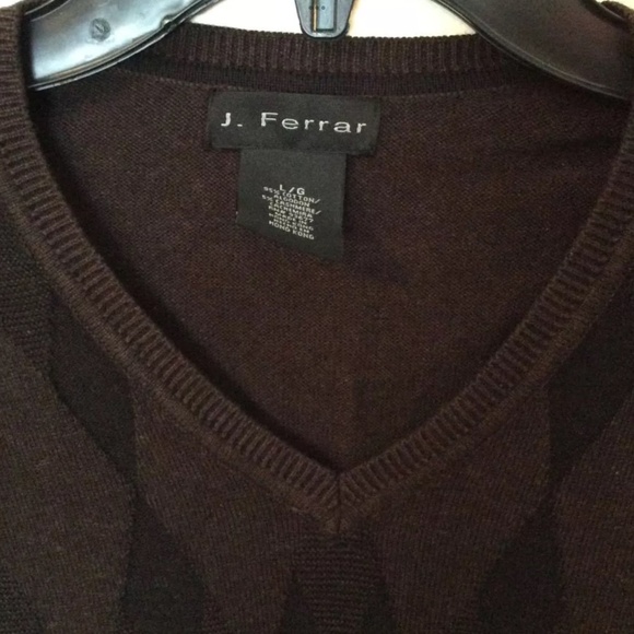 J. FERRAR ARGYLE VNECK SWEATER DARK BROWN AND BLACK ONLY WORN ONCE SZ L - Picture 2 of 2